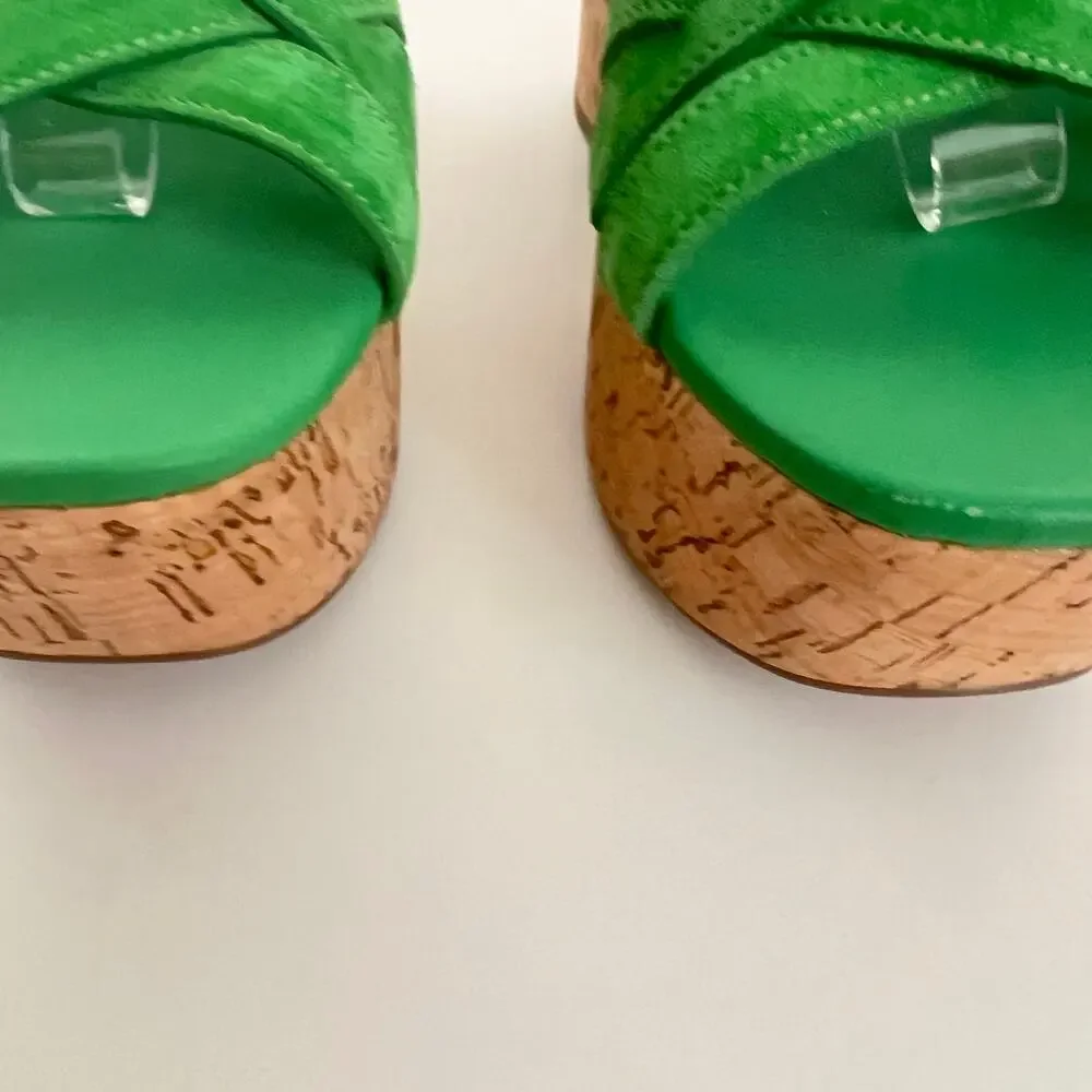 Free People Lisbon MJ Platform Sandals In Goddess Green Suede Size 39.5